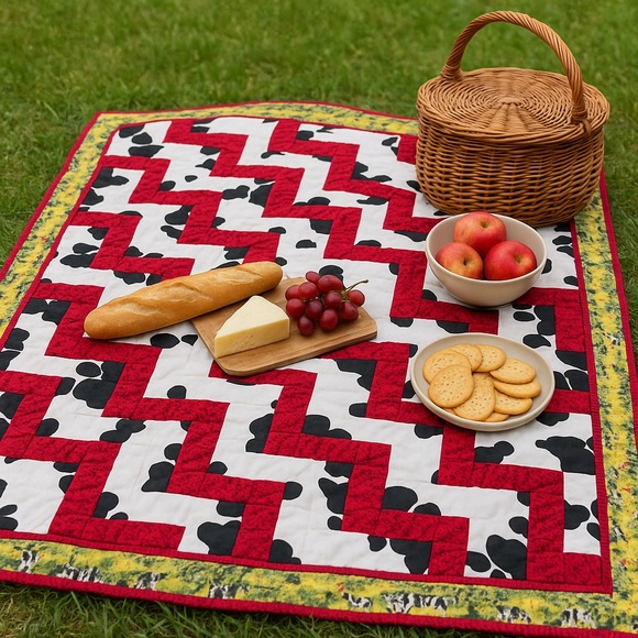 Handmade Cow Print Patchwork Quilt Throw – Reversible – 42” x 52”